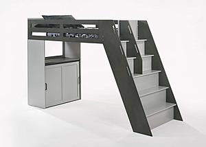 [NYC Deal] Galaxy Twin Loft Bunk Stonewash w/Light Gray Panels by Night & Day Furniture