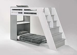 [NYC Deal] Galaxy Twin Loft Bunk White w/Light Gray Panels by Night & Day Furniture