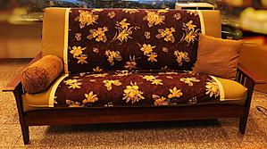 Futon Set - Queen Size - Hokkaido Antique Mahogany Frame, Mattress w/Removable Solid Cover