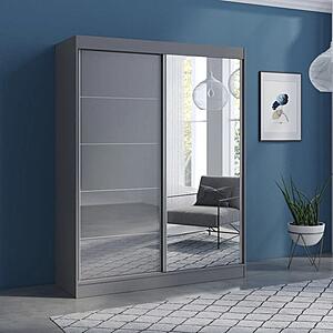 [Floor Sample] Aria 2 Door 47" Modern Wardrobe w/Mirror Gray by Meble Furniture
