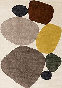 Malibu Cream Oxblood Green Yellow Pebbles Design Rug by Kalora