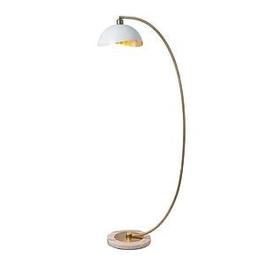 Luna Bella 60" Chairside Arc Floor Lamp - Weathered Brass & Matte White/Gold-Leaf Shade by Nova of California