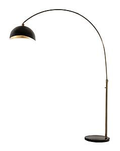 Luna Bella 92" Arc Floor Lamp - Weathered Brass, Matte Black/Gold Leaf Shade by Nova of California