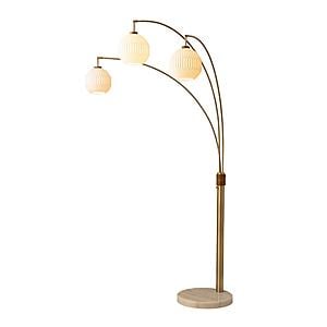 Moraga 85" 3 Light Arc Floor Lamp - Bone Porceliain, Weathered Brass & Walnut by Nova of California