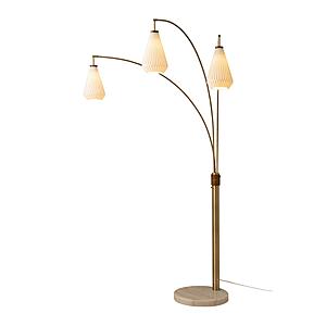 Concord 85" Bone Porcelain Shade 3 Light Arc Floor Lamp - Weathered Brass & Walnut by Nova of California