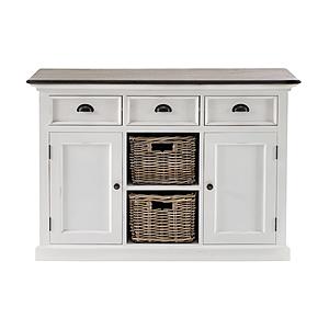 Halifax Accent Buffet with 2 Baskets, White Distress & Deep Brown by Novasolo