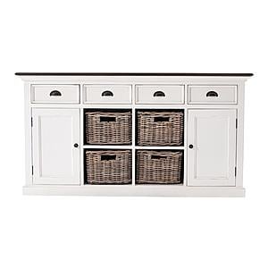 Halifax Accent Buffet with 4 Baskets, White Distress & Deep Brown by Novasolo
