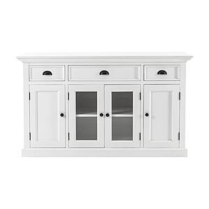 Halifax Buffet with 2 Doors 2 Glass Doors 3 Drawers, Classic White by Novasolo