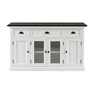 Halifax Contrast Buffet w/Glass Doors & 3 Drawers in White & Black by Novasolo