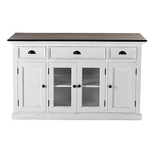 Halifax Accent Buffet w/Glass Doors & 3 Drawers in White & Brown by Novasolo