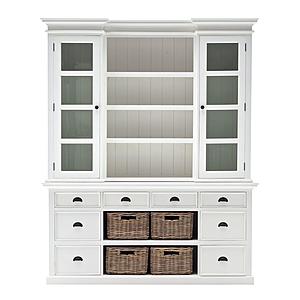 Halifax Library Hutch with Basket Set, Classic White by Novasolo