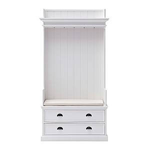 Halifax Entryway Coat Rack & Bench Unit, Classic White by Novasolo