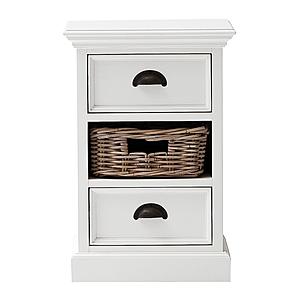 Halifax Bedside Storage Unit with Basket, Classic White by Novasolo