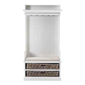 Halifax Entryway Coat Rack & Bench Unit w/Baskets, Classic White by Novasolo