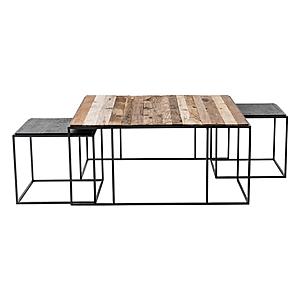 Rustika Nesting Coffee Table Set 100cm, Rustic Boat Wood & Nordic Black by Novasolo