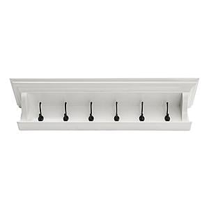 Halifax 6 Hook Coat Rack 100cm, Classic White by Novasolo
