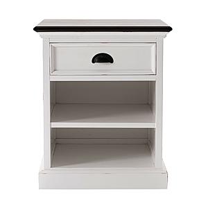 Halifax Accent Bedside Table with Shelves, White Distress & Deep Brown by Novasolo