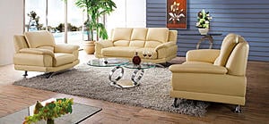 SF 990 Italian Ivory Leather Sofa, Loveseat & Chair Set by Pantek Furniture