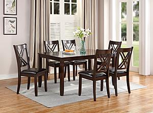F2554 7 Pcs Espresso Dining Set (Table + 6 Chairs) by Poundex
