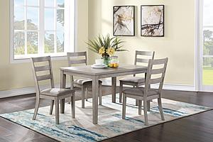 F2602 5 Pcs Dining Set Gray Table + 4 Upholstered Cushion Chairs by Poundex