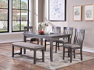 F2605 6Pc Dining Set w/1 Table + 4 Chairs +1 Bench by Poundex