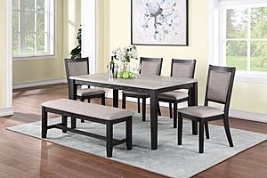 F2607 6 Pcs Dark Gray Dining Set - 4 Chairs + 1 Table + 1 Bench by Poundex