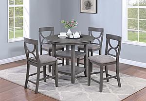 F2626 5 Pcs Gray Counter High Round Table + 4 Chairs Dining Set by Poundex