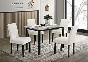 F2629 5 Pcs Dining Set White Table + 4 Fabric Chairs by Poundex