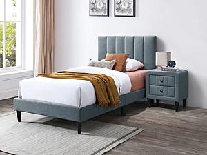 F5551 Gray Brushed Linen Fabric Nightstand by Poundex