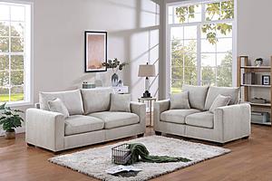 F8428 2 Pcs Ivory Corduory Sofa & Loveseat by Poundex