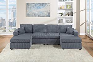 F8449 2-Piece Dark Gray Sectional Set w/2 Accent Pillows by Poundex