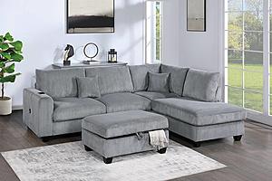 F8451 3-Piece Fog Sectional Set w/2 Accent Pillows by Poundex