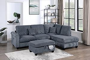 F8453 3-Piece Dark Gray Sectional Set w/2 Accent Pillows by Poundex