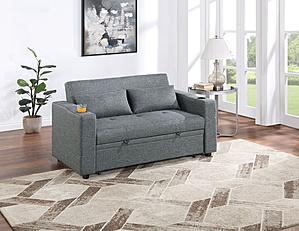 F8534 Blue Gray Fabric Adjustable Sofa w/Cup Holders by Poundex