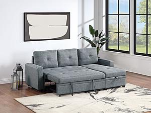 F8536 Black Gray Fabric Adjustable Sofa w/Storage Chaise by Poundex