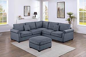 F8819 4 Pcs Corduroy Dark Gray Sectional Sofa by Poundex