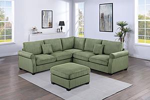 F8820 4 Pcs Corduroy Sage Sectional Sofa by Poundex