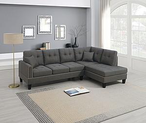 F8882 2-Piece Dark Coffee Linen Fabric Sectional w/2 Accent Pillows by Poundex