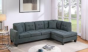 F8884 2-Piece Ash Black Tweed Fabric Sectional w/2 Accent Pillows by Poundex