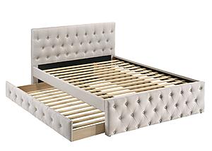 F9517T Light Brown Fabric Twin / Twin Trundle Tufted Bed by Poundex