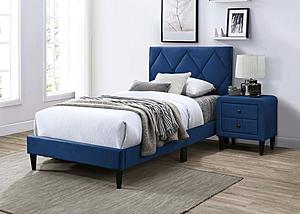F9629F Navy Blue Full Velvet Platform Bed by Poundex