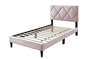 F9630T Light Pink Velvet Twin Bed by Poundex