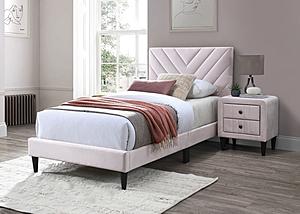 F9633T Light Pink Twin Velvet Platform Bed by Poundex
