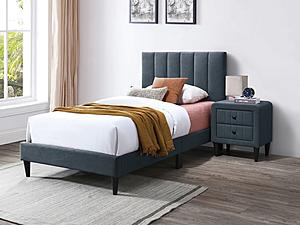F9637F Charcoal Brushed Linen Full Bed by Poundex