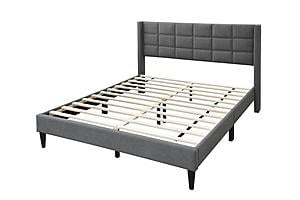F9651Q Gray Brushed Linen Queen Bed by Poundex