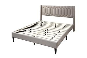 F9653Q Light Brown Burlap Queen Bed by Poundex