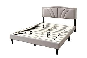 F9655Q Queen Bed - Light Brown Burlap by Poundex