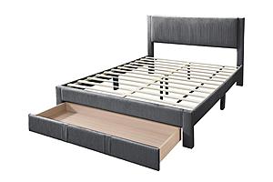 F9658Q Queen Bed - Dark Gray Corduroy w/Under Drawer by Poundex