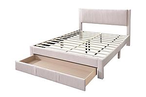 F9659Q Queen Bed -Light Pink Corduroy w/Under Drwawer by Poundex
