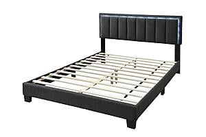 F9660Q Queen Bed - Charcoal Wool Fabric w/Built In Led Lights by Poundex